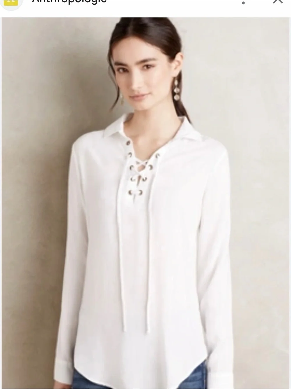 cloth & stone White Lace-Up V-Neck Long-Sleeve Henley Anthropologie